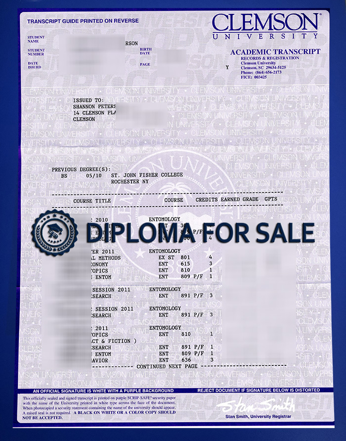 Clemson University Transcript Clemson University Transcript