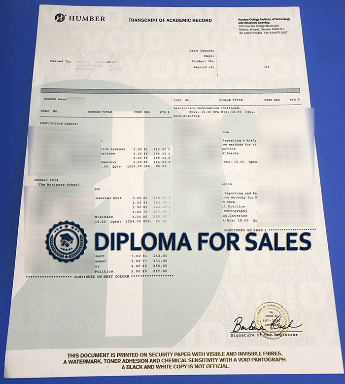 Humber College Transcript Humber College Transcript