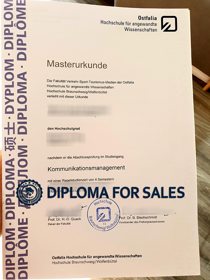 Ostfalia University of Applied Sciences Urkunde Ostfalia University of Applied Sciences Urkunde