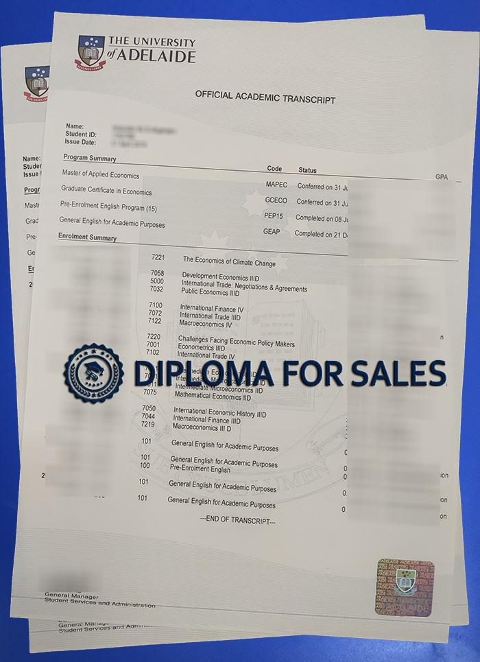 University of Adelaide Transcript University of Adelaide Transcript