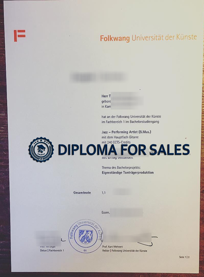 Folkwang Universität der Künste Urkunde Folkwang Universität der Künste Urkunde