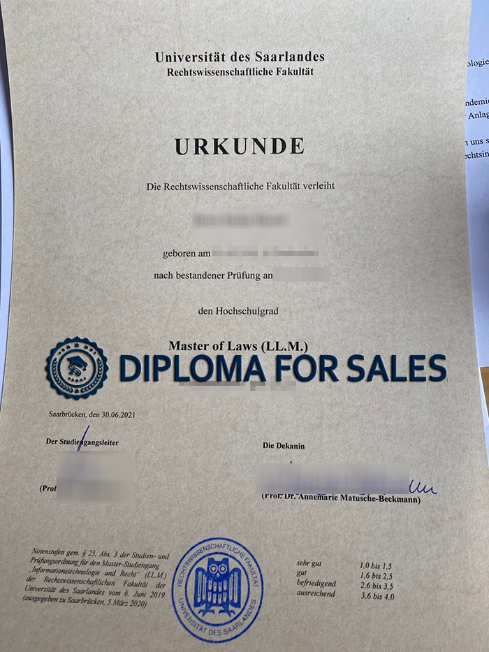 Universität des Saarlandes Urkunde Universität des Saarlandes Urkunde