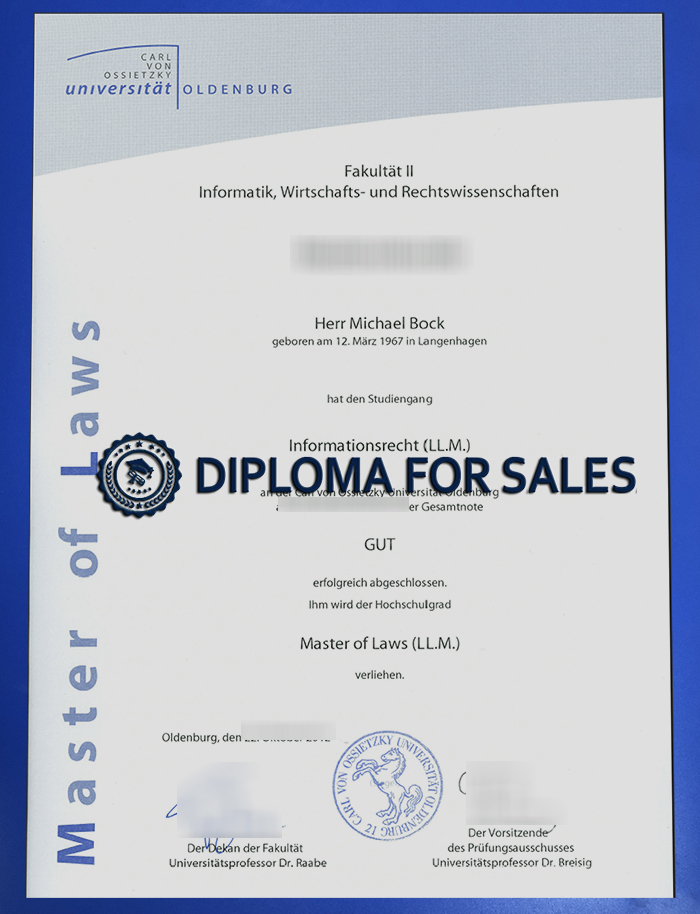 University of Oldenburg Urkunde University of Oldenburg Urkunde