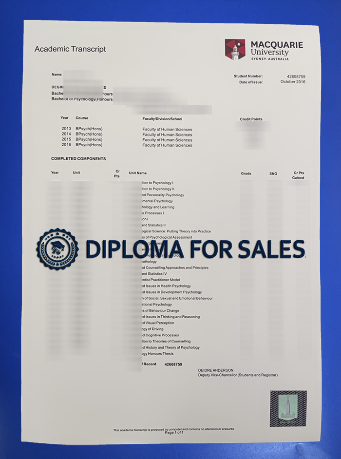 Macquarie University Transcript Macquarie University Transcript