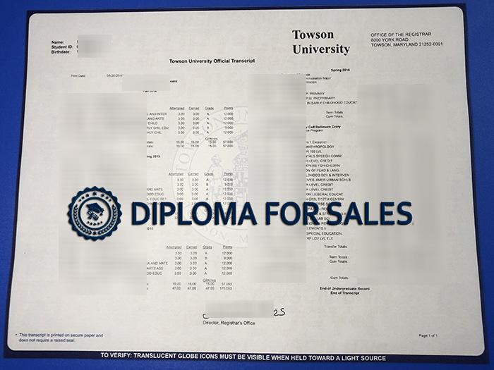 Towson University Transcript