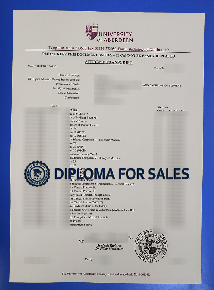 University of Aberdeen Transcript University of Aberdeen Transcript