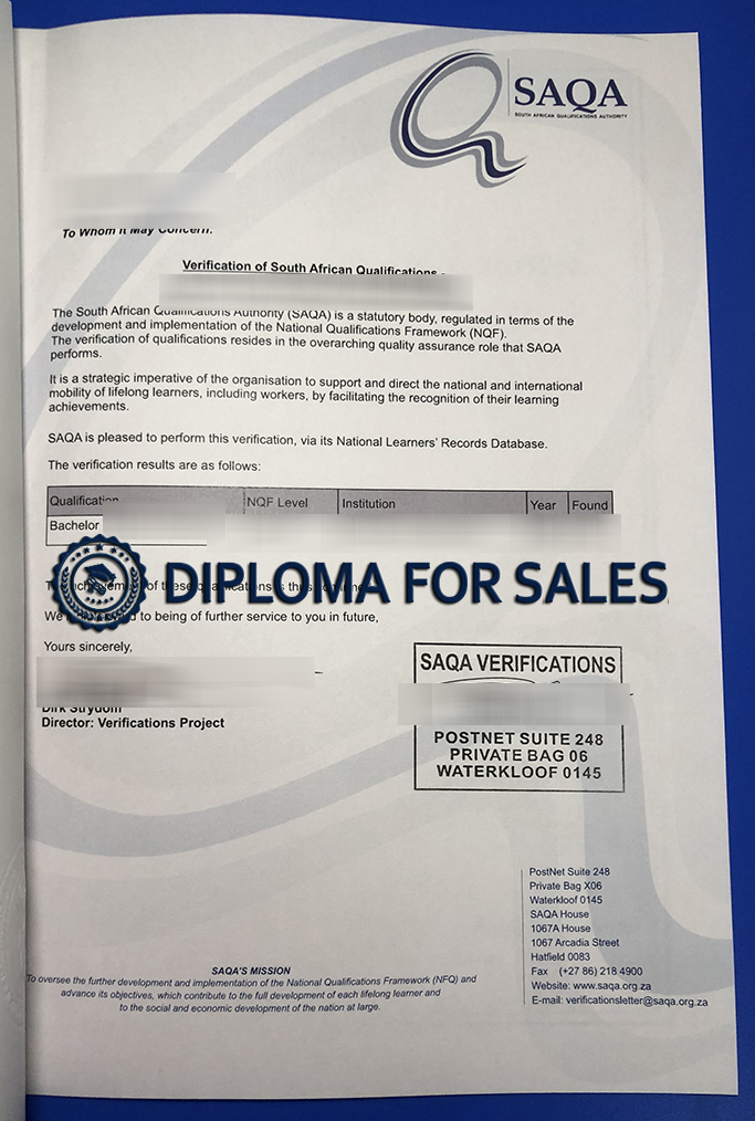 SAQA Certificate SAQA Certificate