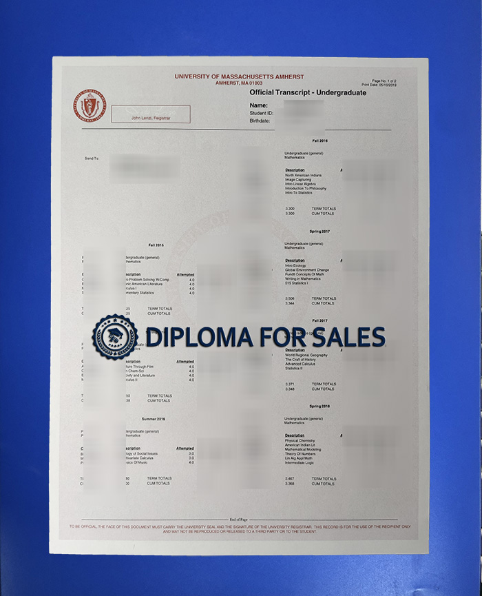 University of Massachusetts Transcript