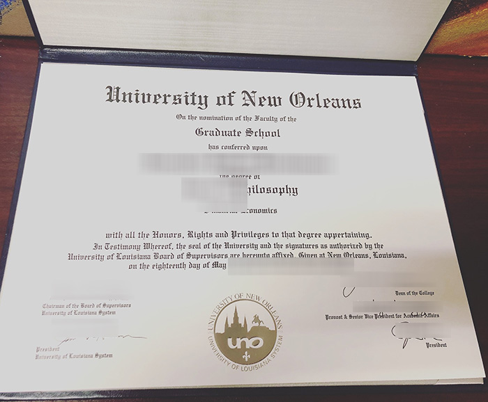 University of New Orleans Diploma