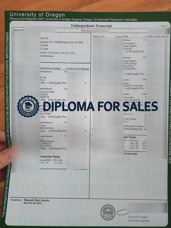 University of Oregon Transcript University of Oregon Transcript