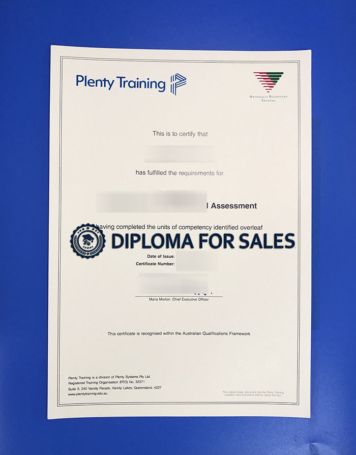 Plenty Training Certificate Plenty Training Certificate
