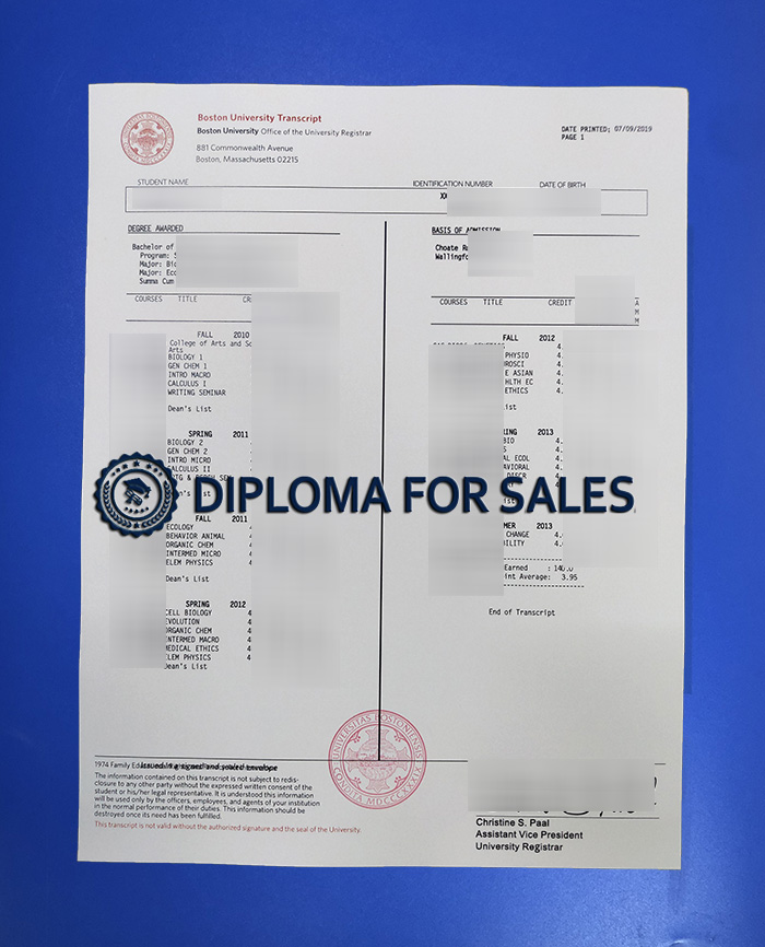 Boston University Transcript