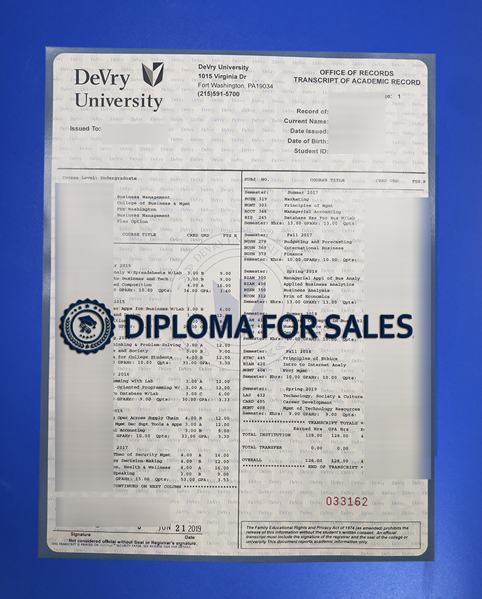 DeVry University Transcript