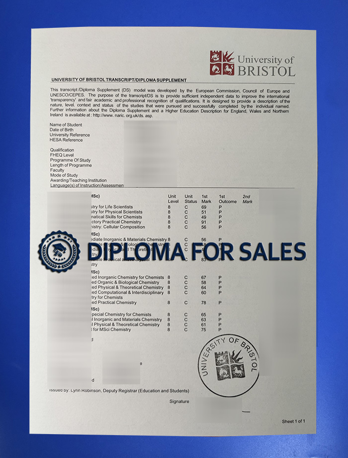 University of Bristol Transcript University of Bristol Transcript