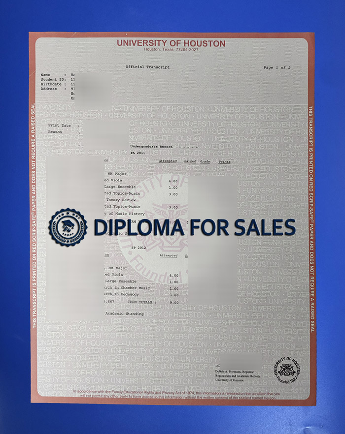 University of Houston Transcript