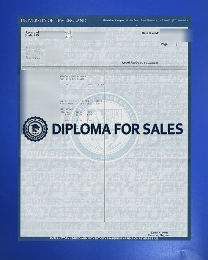 University of New England Transcript