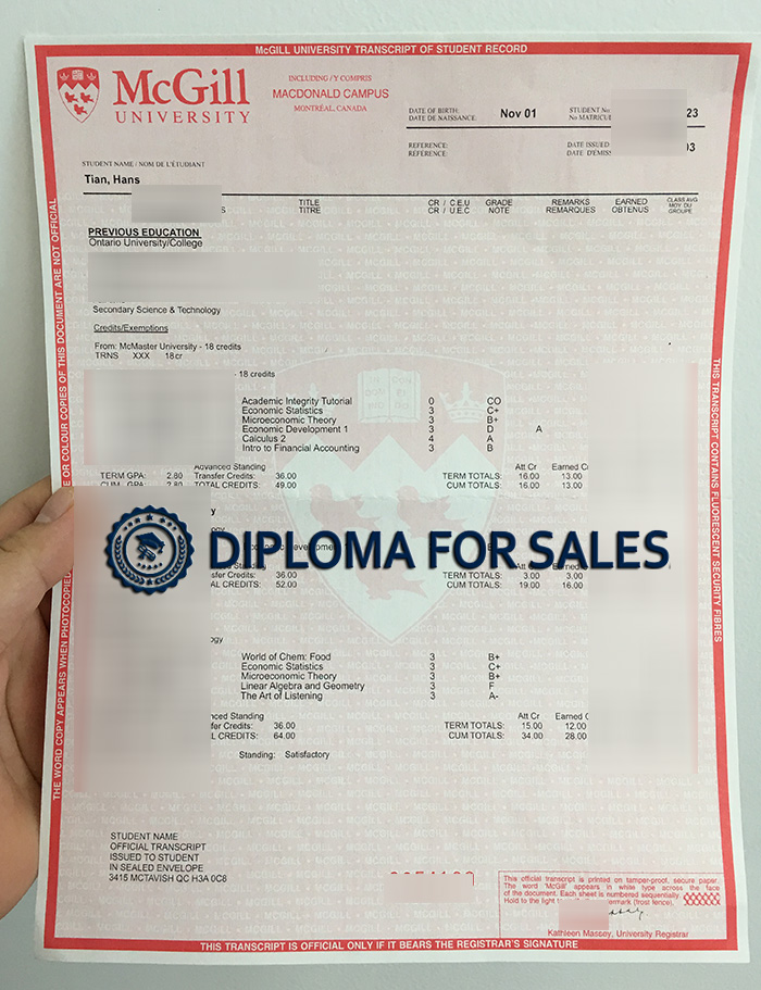 McGill University Transcript McGill University Transcript