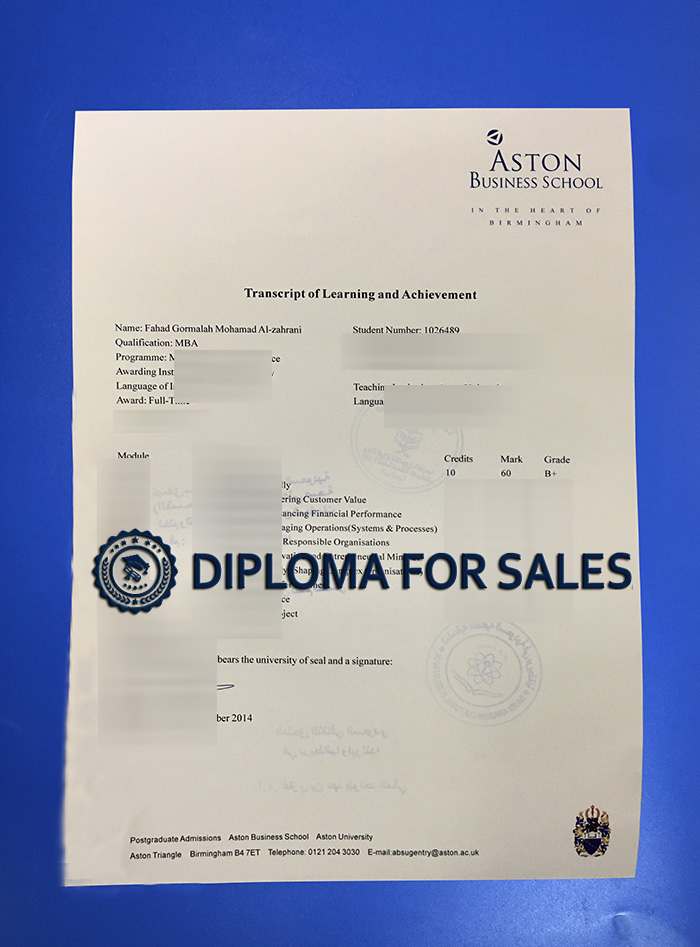 Aston University Transcript