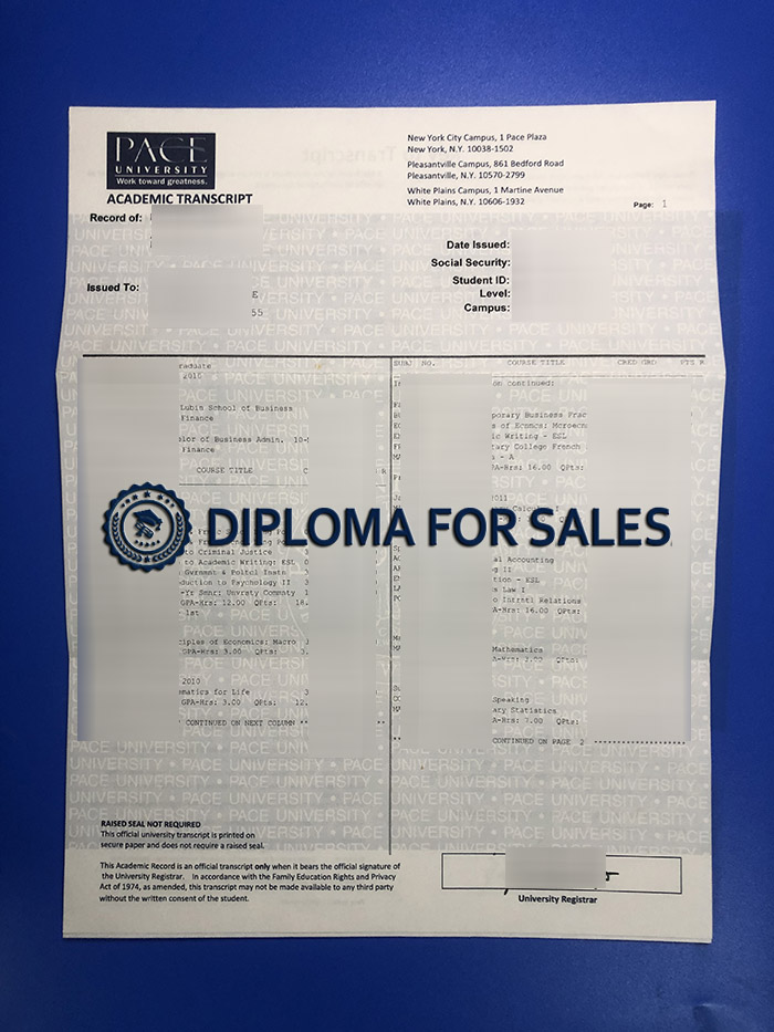 Pace University Transcript Pace University Transcript