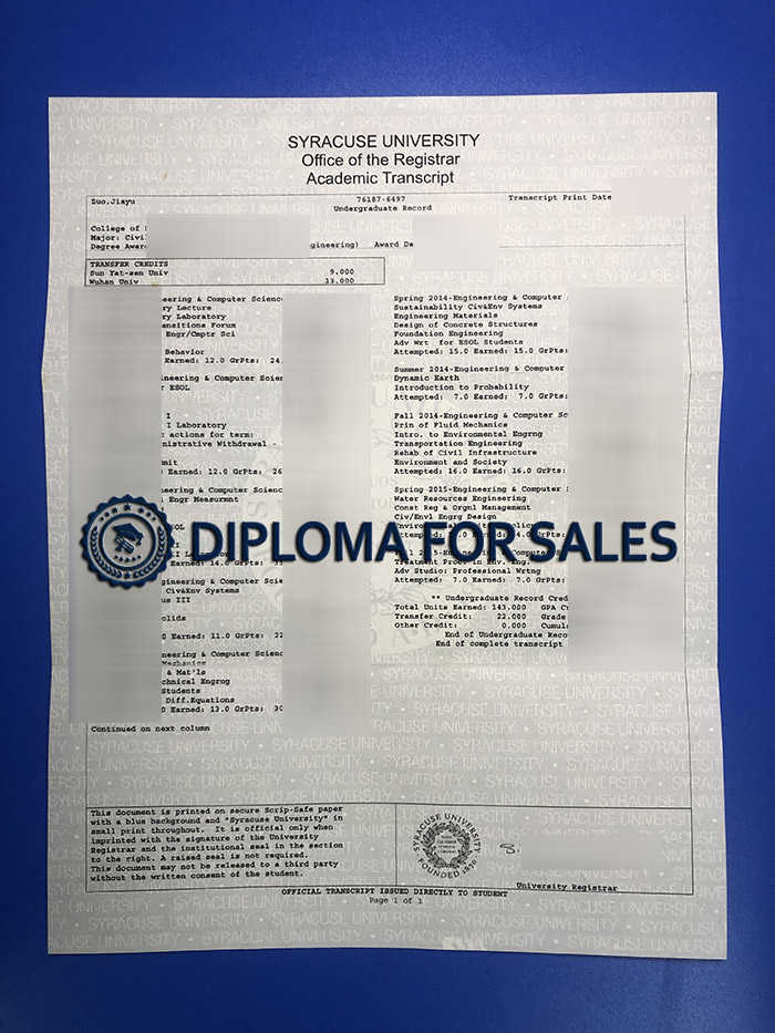 Syracuse University Transcript