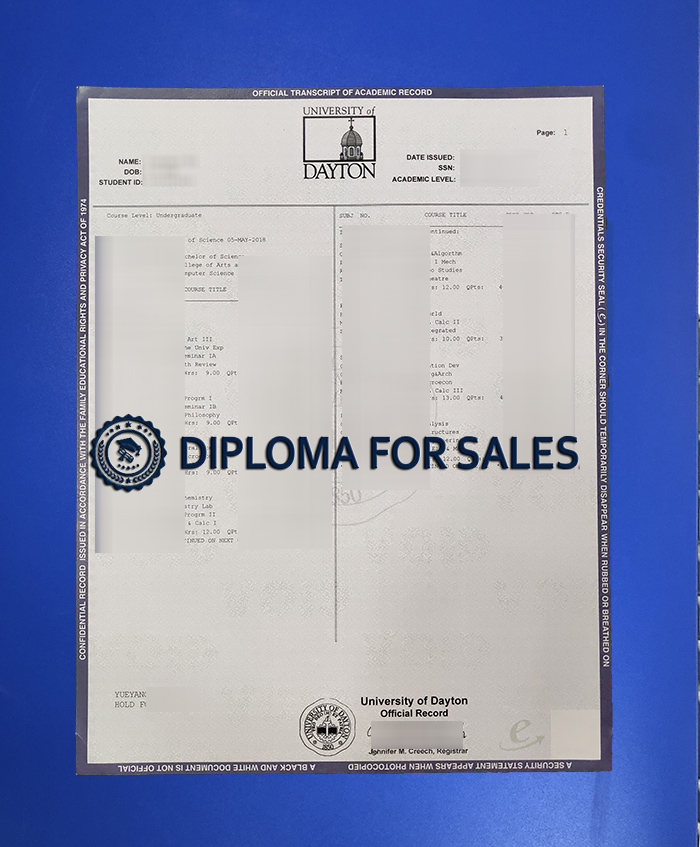 University of Dayton Transcript