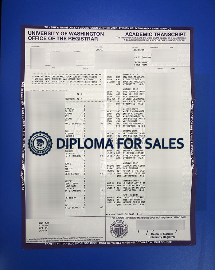 University of Washington Transcript