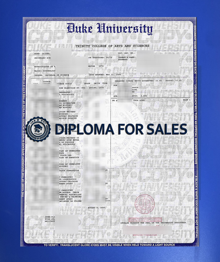Fake Duke University Transcript