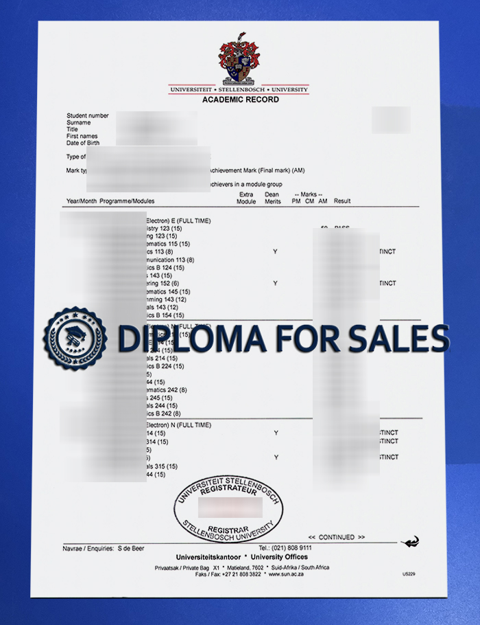 Fake Stellenbosch University Transcript