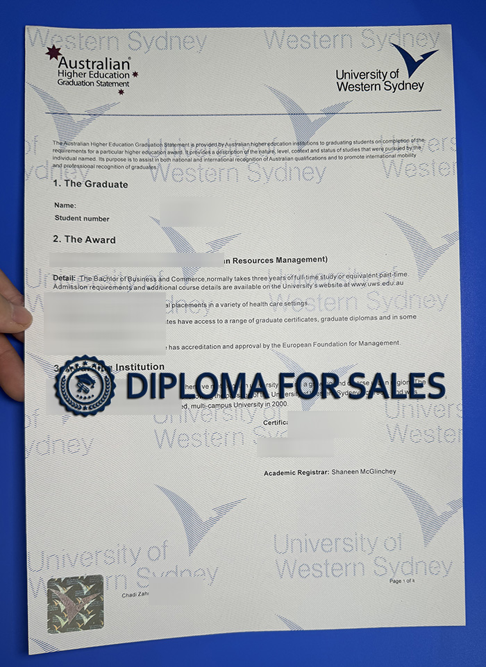 University of Western Sydney Transcript