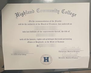 Fake Highland Community College Diploma
