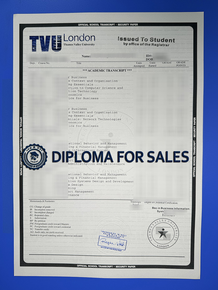 Thames Valley University Transcript
