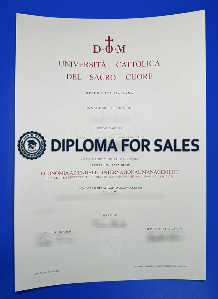 Università Cattolica del Sacro Cuore Diploma Università Cattolica del Sacro Cuore Diploma