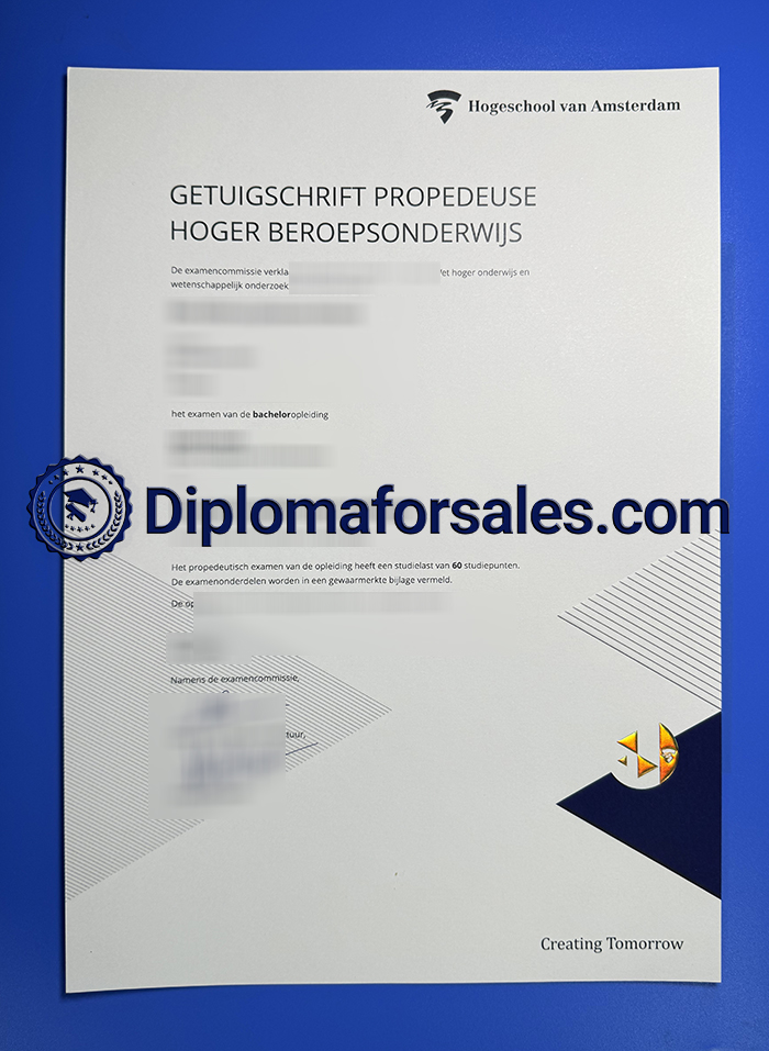 Hogeschool van Amsterdam Getuigschrift Hogeschool van Amsterdam Getuigschrift