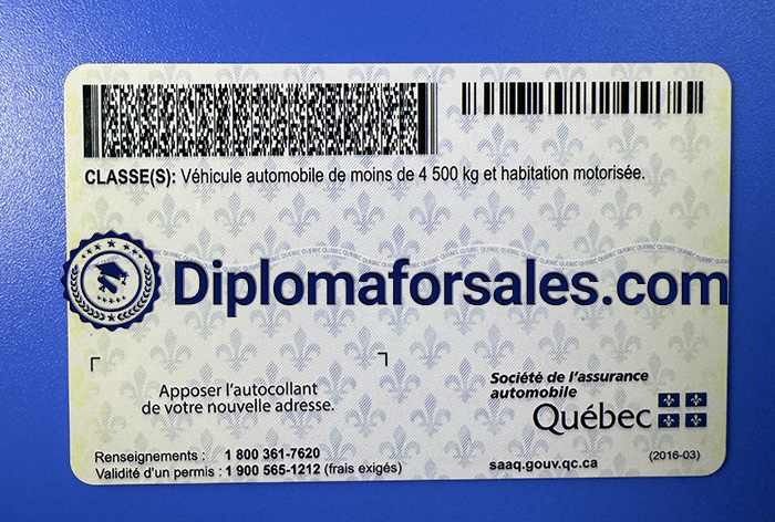 Quebec Driver License back side