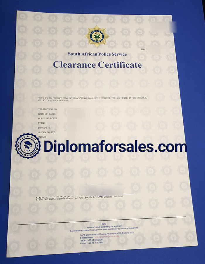 SAPS Clearance Certificate SAPS Clearance Certificate